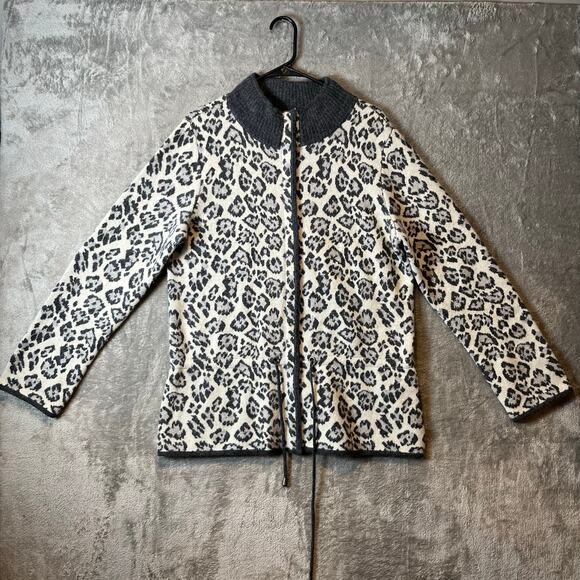 Pendleton‎ Cheetah Print Lambs Wool Angora Full Zip Sweater Jacket Size Large - Picture 1 of 7